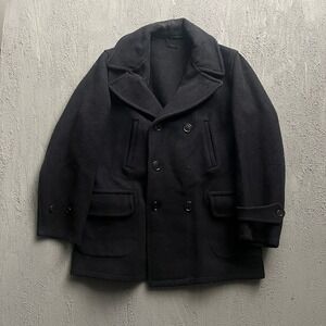 Vintage Montgomery Ward Double Breasted Wool Coat Medium Black 1930s USA